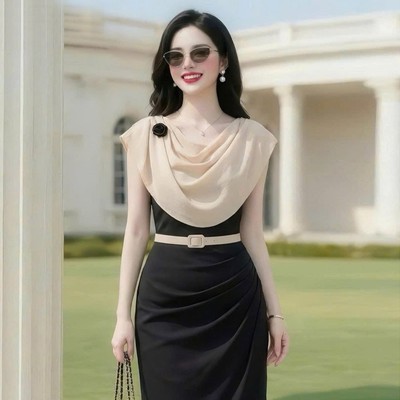 Đầm thiết kế dự tiệc dáng ôm phối cổ đổ sang trọng Callene (CC588)