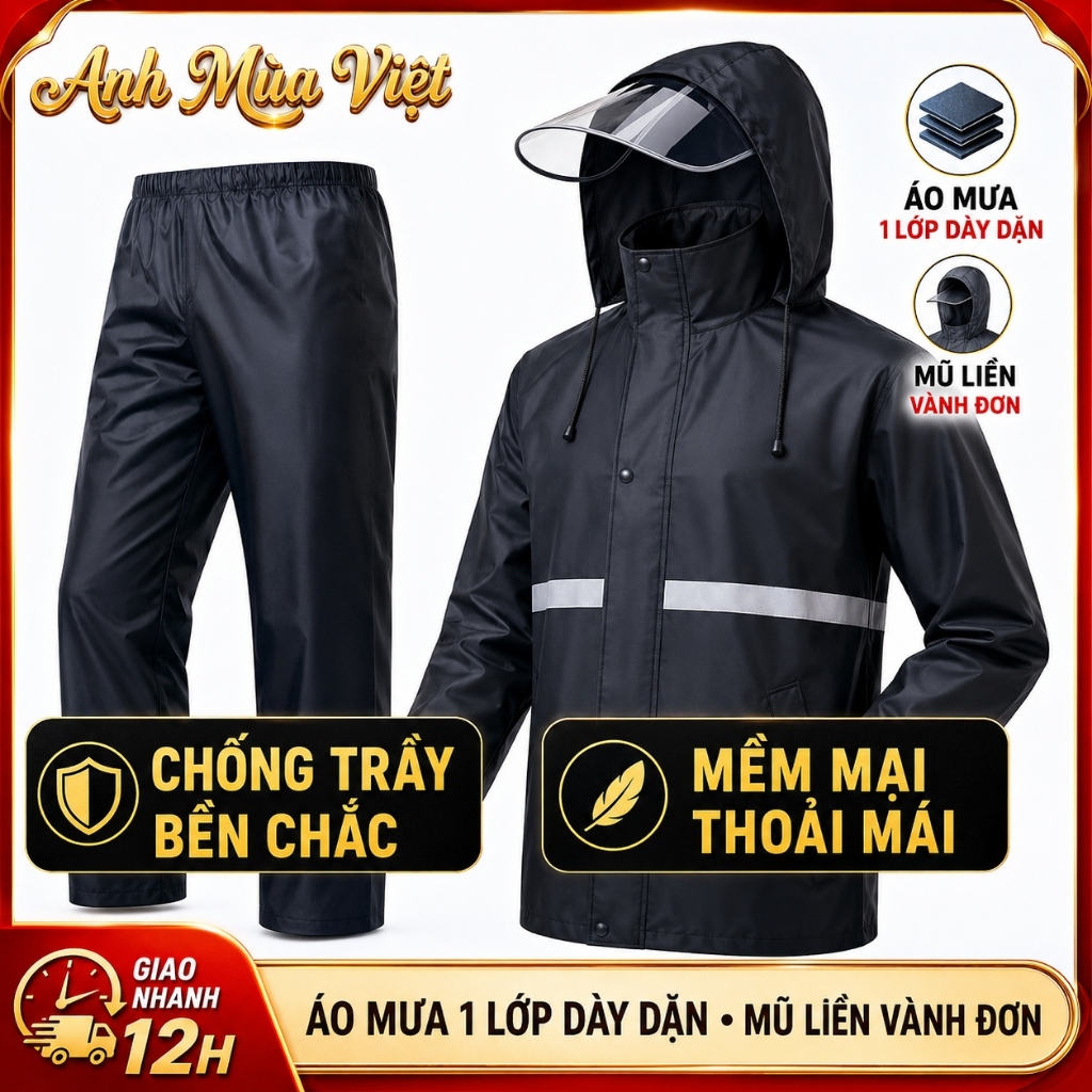 Bộ Quần Áo Mưa Phản Quang Dáng Dài Chống Nước Toàn Thân, Cản Gió, Siêu Nhẹ Thoáng Khí – Cho Nam Nữ