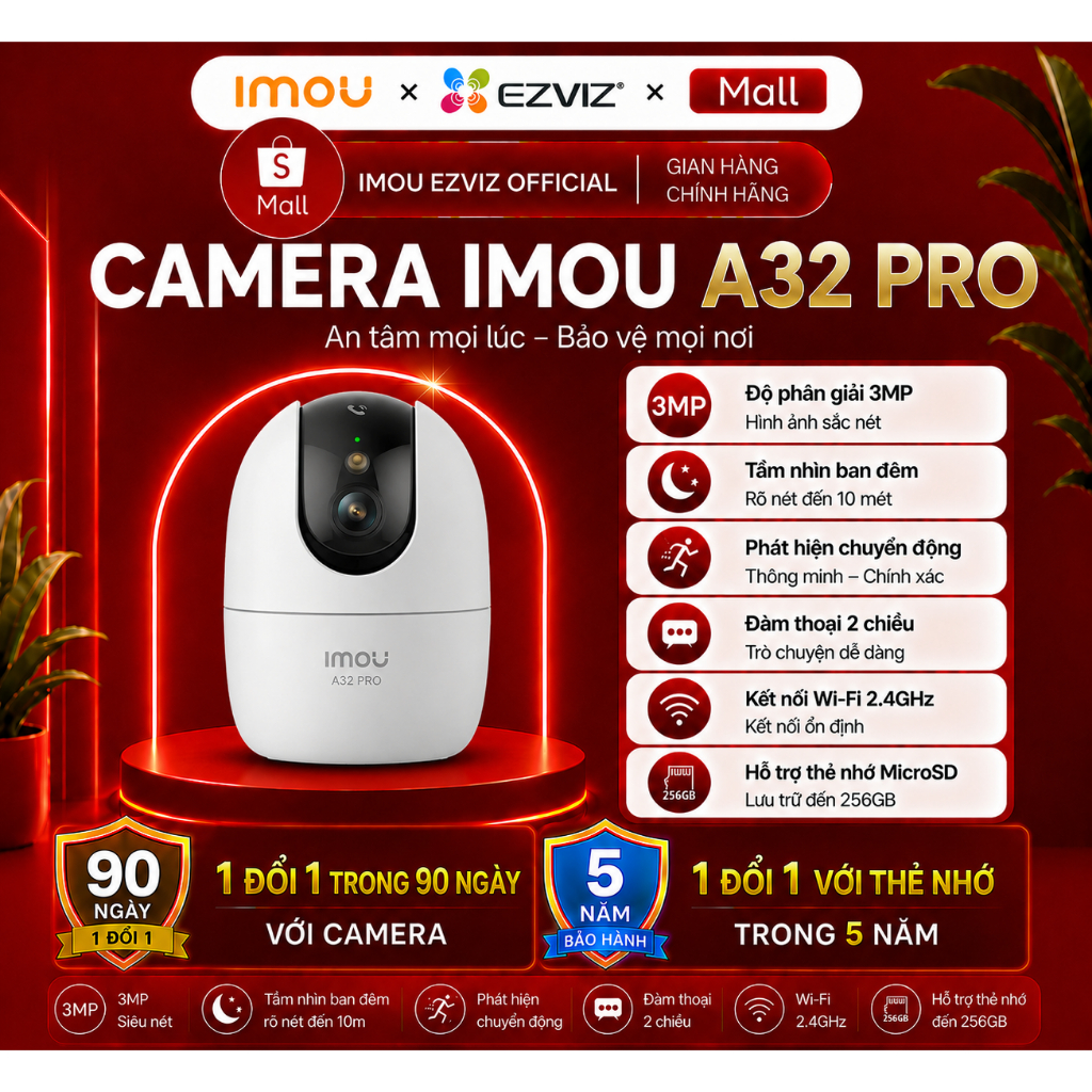 Camera wifi Imou A32P PRO , độ phân giải 2K-3MP, báo động và nhắn tin về điện thoại, tính năng chống