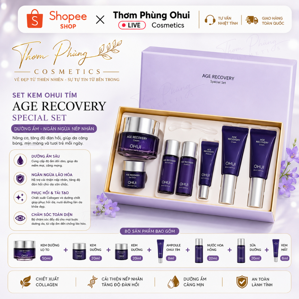 SET Kem Ohui OHUI Tím Baby Collagen OHUI Hũ Full 50Ml + Lõi 50ml Ngăn Ngừa Nếp Nhăn , Dưỡng Ẩm Hàn Q