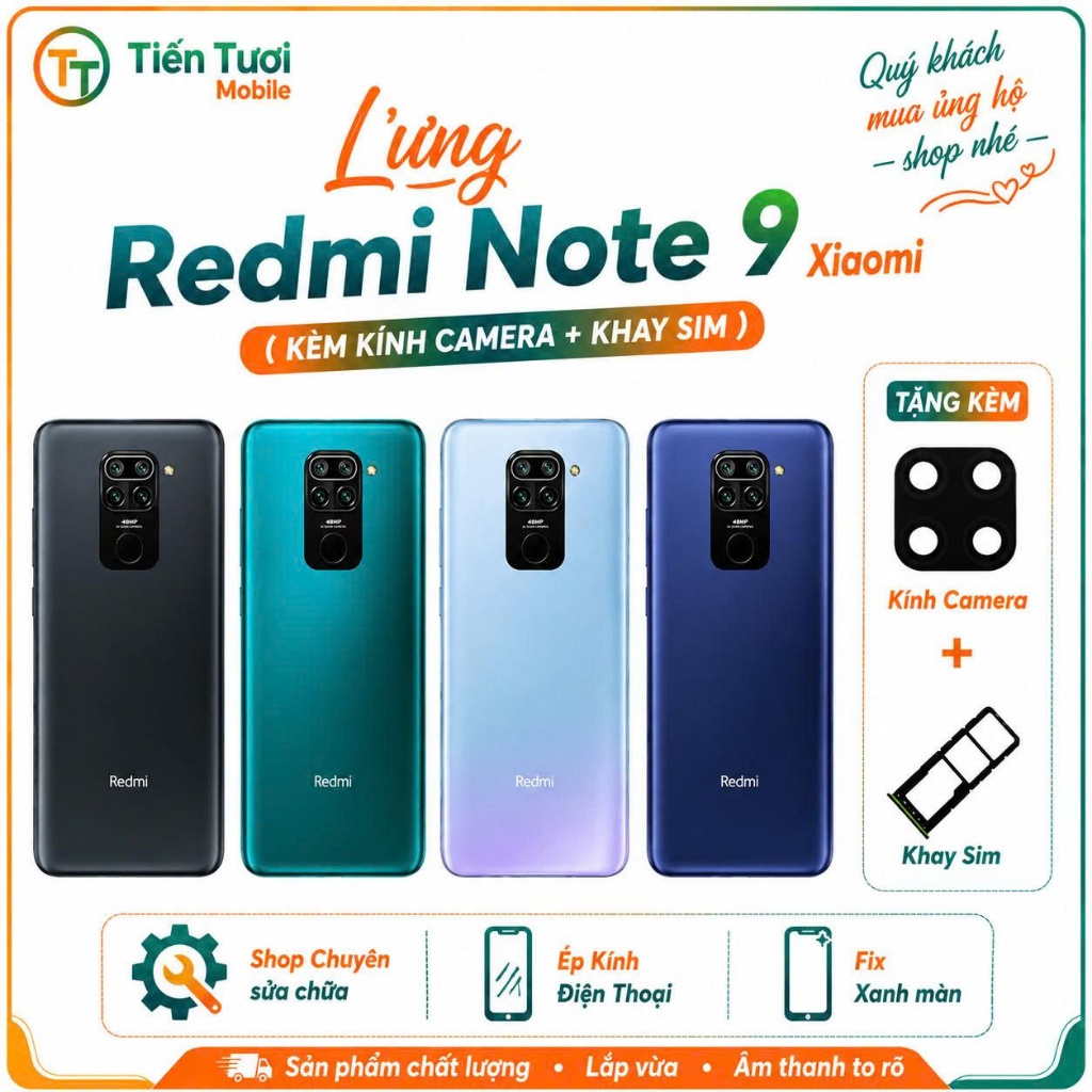 Vỏ lưng redmi note 9 xiaomi kèm kính camera