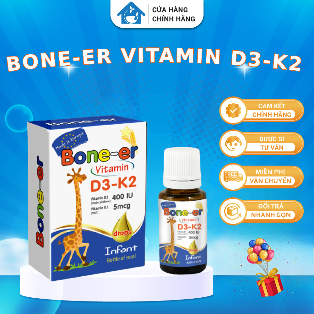 [CHÍNH HÃNG] VITAMIN D3 NHỎ GIỌT BONE - ER BỔ SUNG D3 VÀ K2 CHO BÉ TỪ 0 THÁNG TUỔI