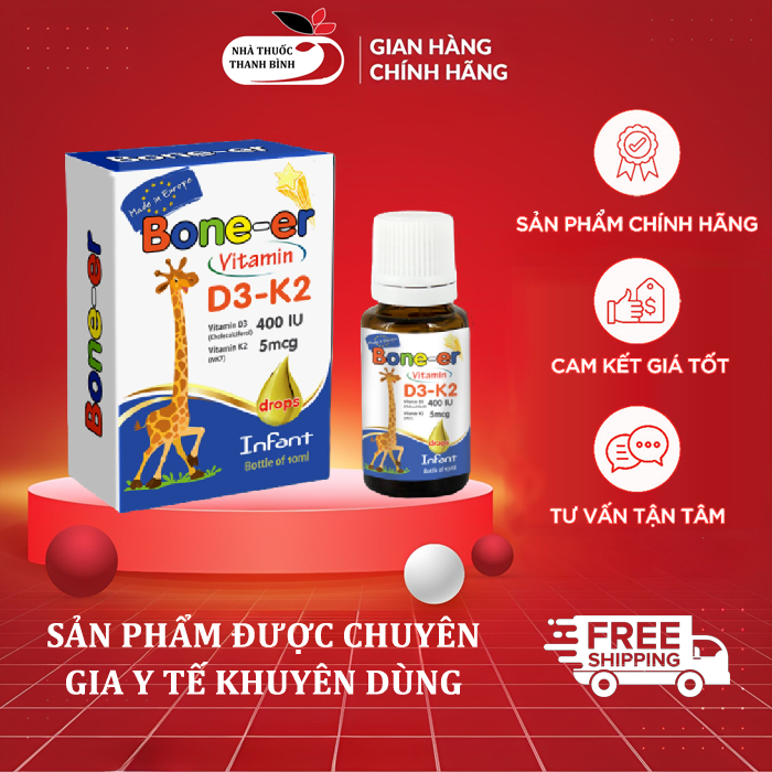 [CHÍNH HÃNG] VITAMIN D3 NHỎ GIỌT BONE - ER BỔ SUNG D3 VÀ K2 CHO BÉ TỪ 0 THÁNG TUỔI
