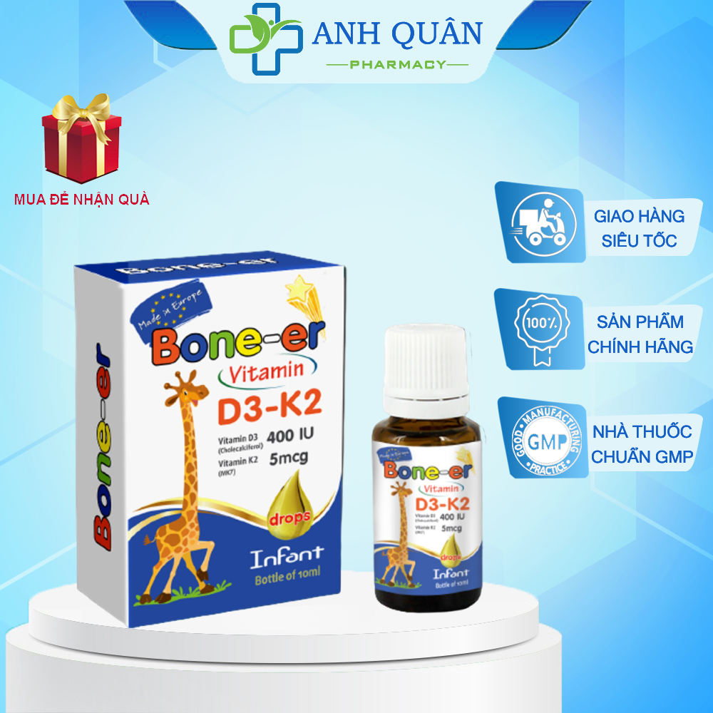 [CHÍNH HÃNG] VITAMIN D3 NHỎ GIỌT BONE - ER (Lọ 10 ml) BỔ SUNG D3 VÀ K2 CHO BÉ TỪ 0 THÁNG TUỔI (hàng 