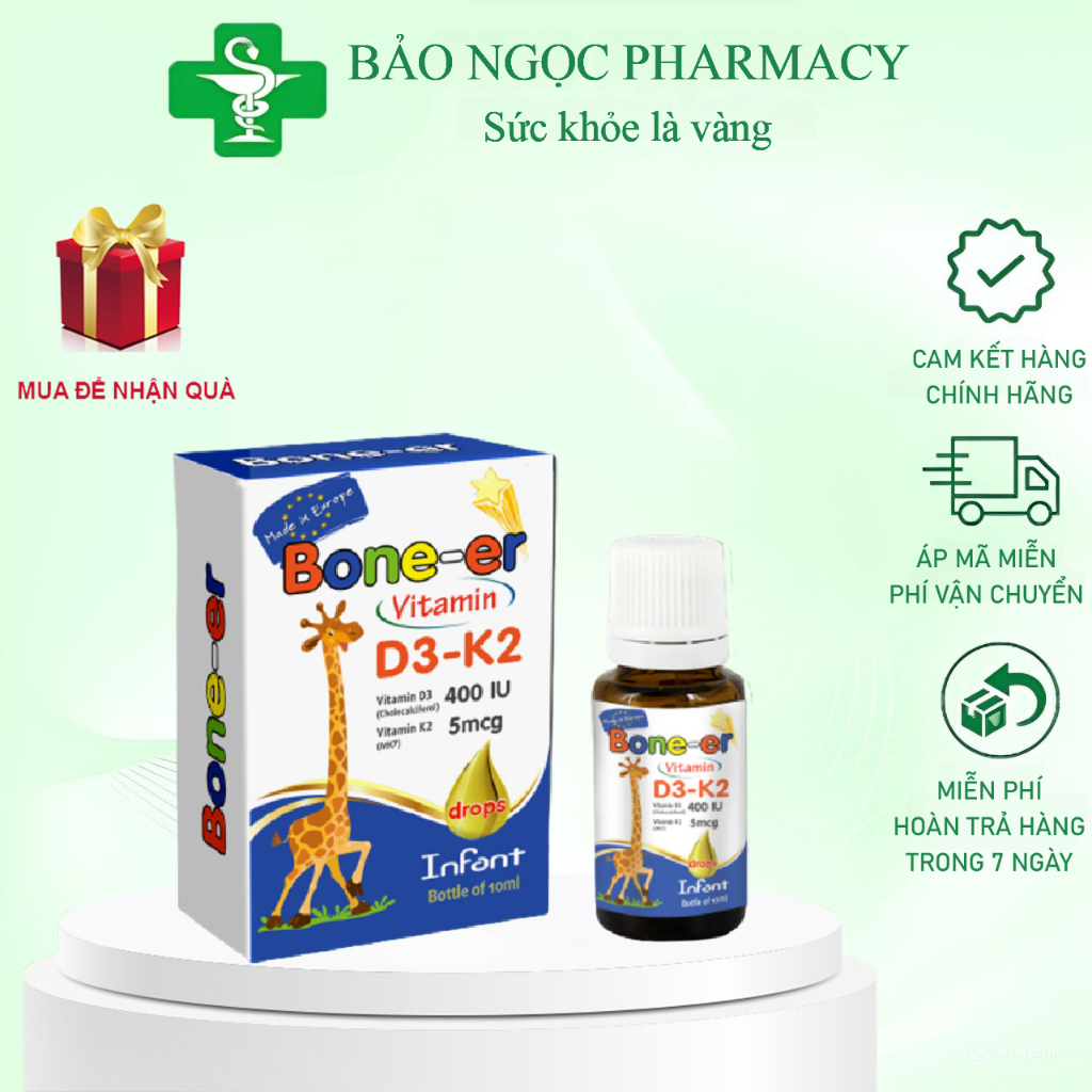 [CHÍNH HÃNG] VITAMIN D3 NHỎ GIỌT BONE - ER (Lọ 10 ml) BỔ SUNG D3 VÀ K2 CHO BÉ TỪ 0 THÁNG TUỔI