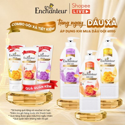 [RẺ VÔ ĐỊCH] Combo Dầu gội 600g Enchanteur tặng Dầu xả 550g dưỡng tóc mượt thơm lâu - live (quà mùi ngẫu nhiên) - HĐT