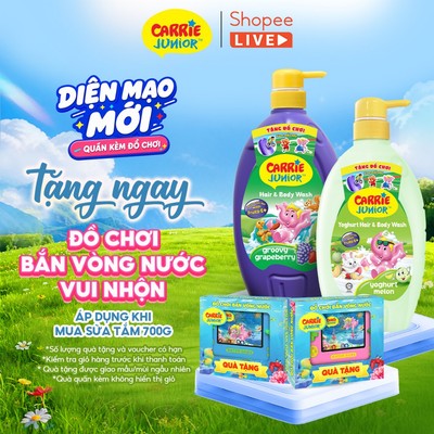 [TẶNG ĐÔ CHƠI NƯỚC] Chai Sữa Tắm Gội cho bé Carrie Junior thiên nhiên / Yoghurt 700g (Tặng màu ngẫu nhiên) - LIVE