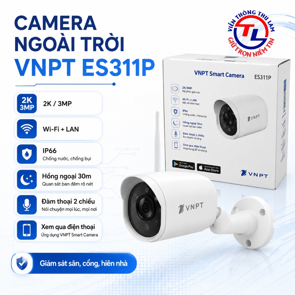 Camera Ngoài Trời VNPT ES311P 2K, Chống Nước IP66