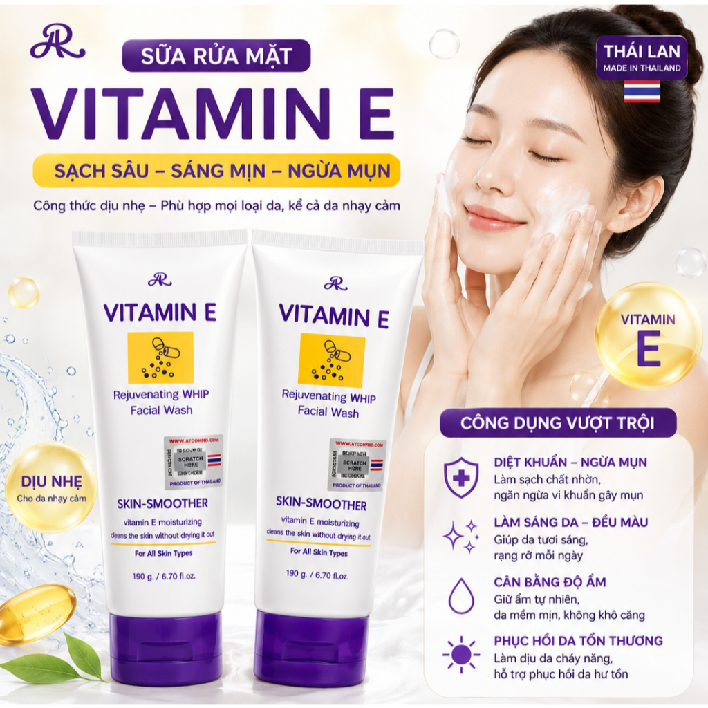 (Chính Hãng) Sửa Rửa Mặt Vitamin E 190g Thái - 1 Tuýp