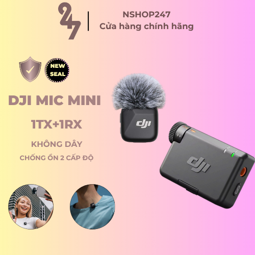 [NSHOP]DJI Mic Mini 1TX+1RX Làm Vlog Thu Âm Không Dây Cài Áo Nhỏ Gọn Khử Ồn 2 Cấp Độ,Camera HànhĐộng