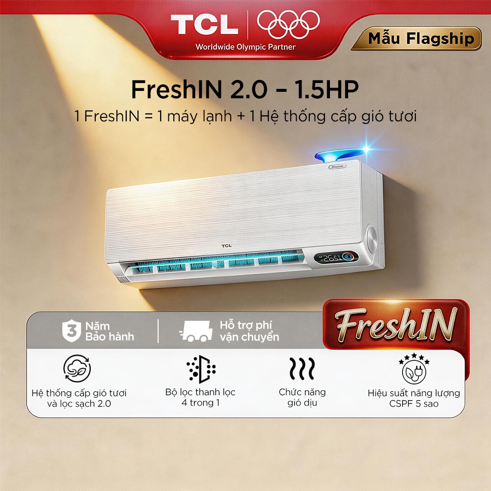 【FreshIN 2.0】 Máy lạnh TCL hệ thống cấp khí tươi, Inverter tiết kiệm điện, 1.5HP TAC-13CSD/FBI, Lắp đặt 0Đ HCM HN