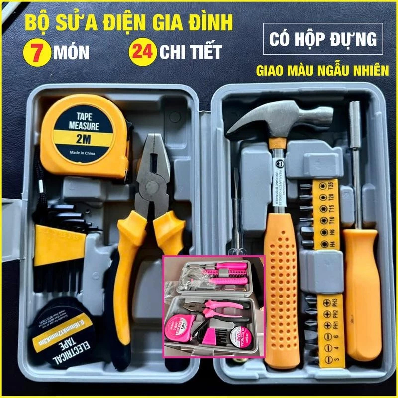 Bộ Dụng Cụ 24 Món Tua Vít, Kìm, Búa, Bút Thử Điện Đa Năng, Dụng Cụ Sửa Chữa Gia Đình