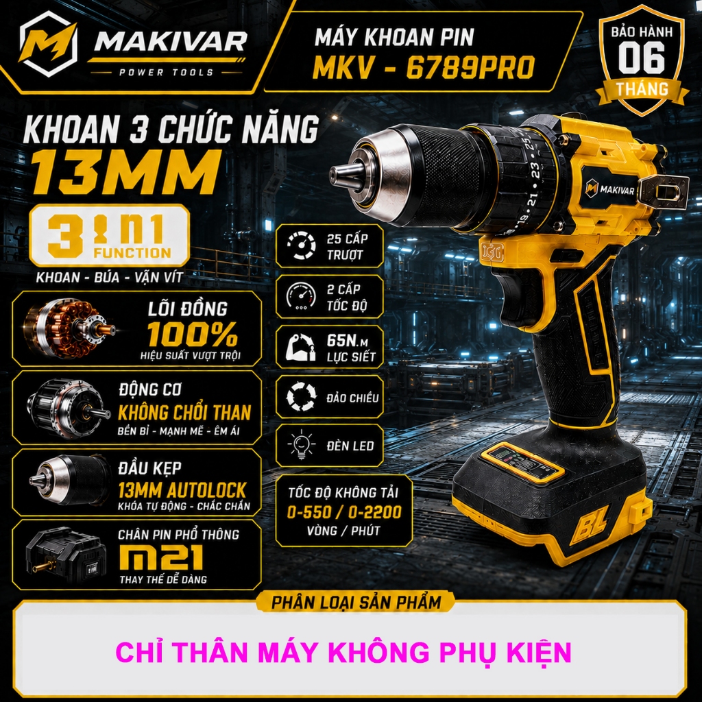 Máy Khoan Không Dây BL Motor – Lực Siết Mạnh 65Nm, Thiết Kế Chống Trượt