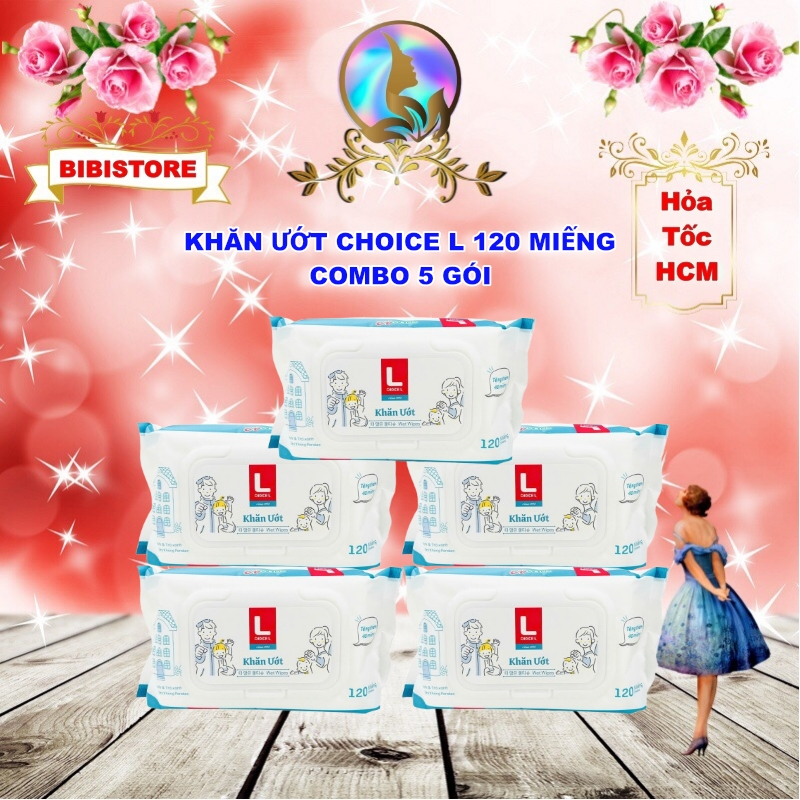 [Combo 5 Gói] Khăn Ướt LOTTE CHOICE L Gói 120 Miếng (BIBISTORE)