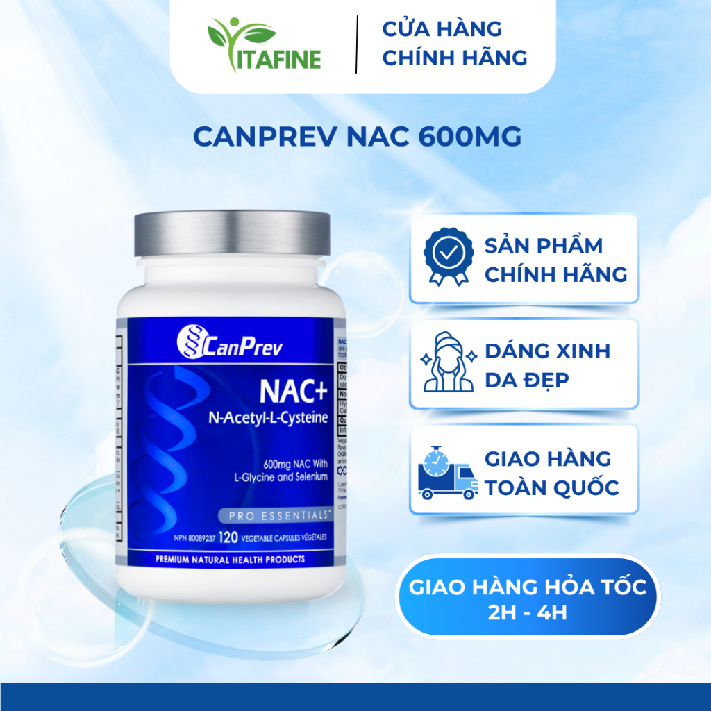 CanPrev NAC 600mg N-Acetyl-L-Cysteine Kết Hợp L-Glycine Selenium Hỗ Trợ Chống Oxy Hóa Bảo Vệ Tế Bào