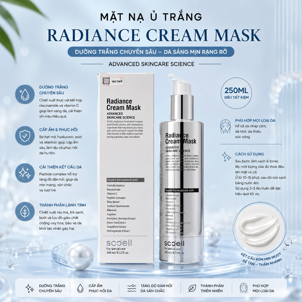 Mặt nạ ủ trắng da sinh học Sccell Radiance Cream Mask 240ml