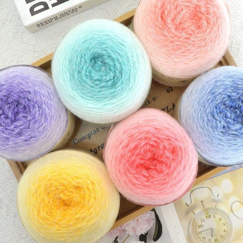 [HÀNG SẴN MÁC DA RAN FANG ]Len loang cầu vồng lông vũ ± 200gr Da Ran Fang chuyên đan khăn, áo, mũ, k