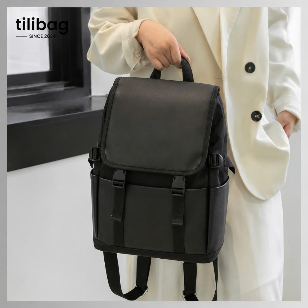 Balo da nam nữ cao cấp unisex, balo da đựng laptop, form vuông cứng cáp, chống nước, nhiều ngăn tiện
