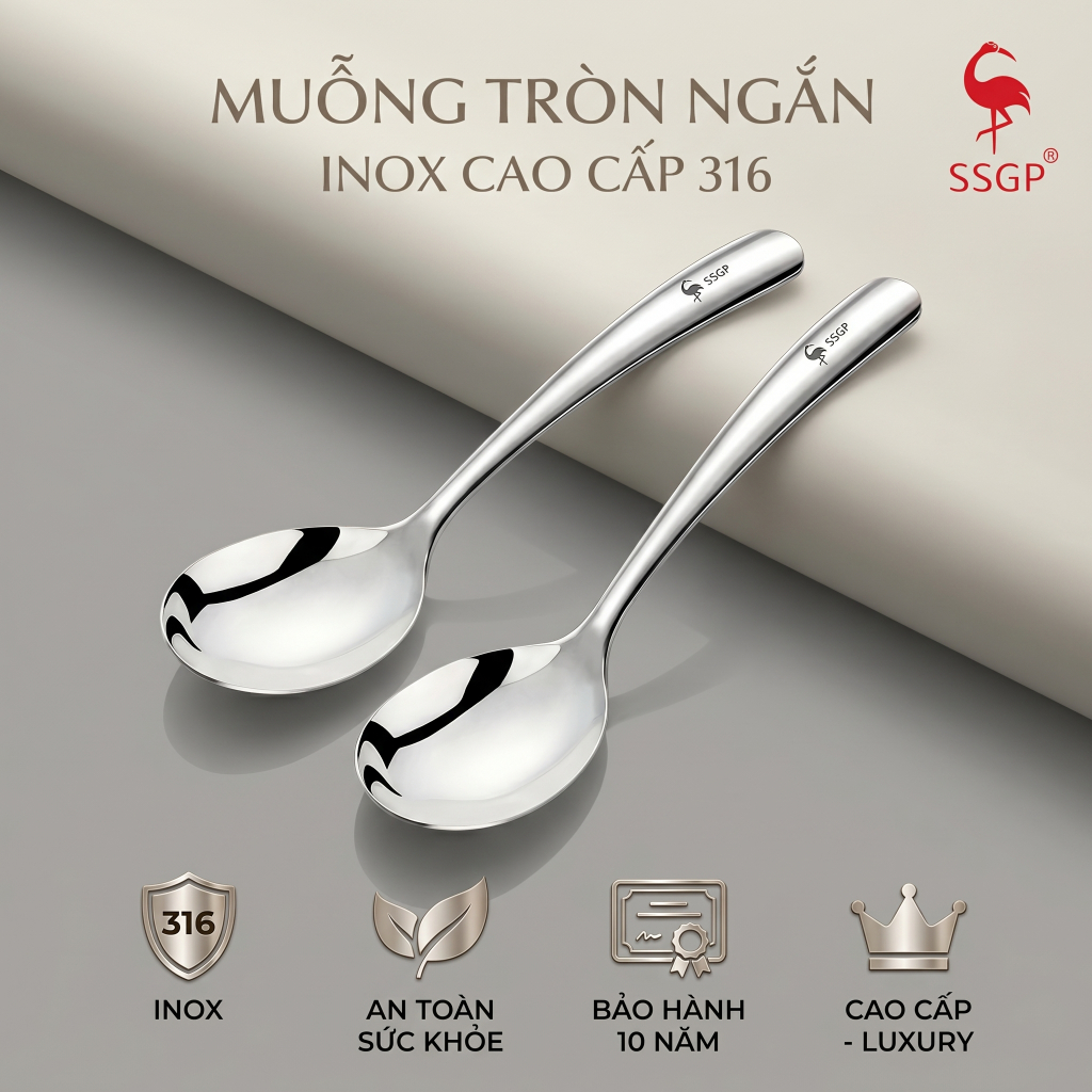 Muỗng Tròn Inox cao cấp SSGP - Thìa Inox 316 Muỗng Inox Cán Dài Muỗng Ăn Cơm Muỗng Cafe Nĩa Inox