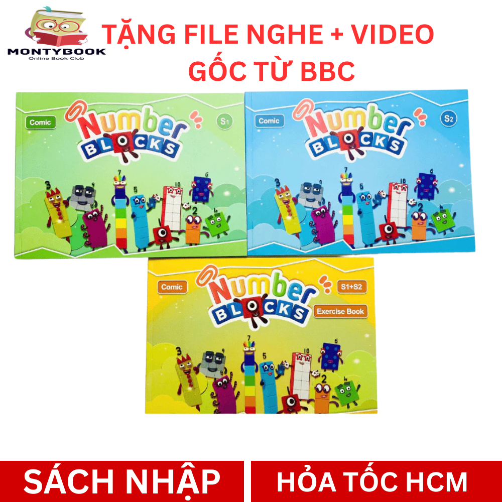Sách nhập giấy bóng đẹp - Numberblocks in gộp 2 season + 1 cuốn sách bài tập có file nghe + video gố