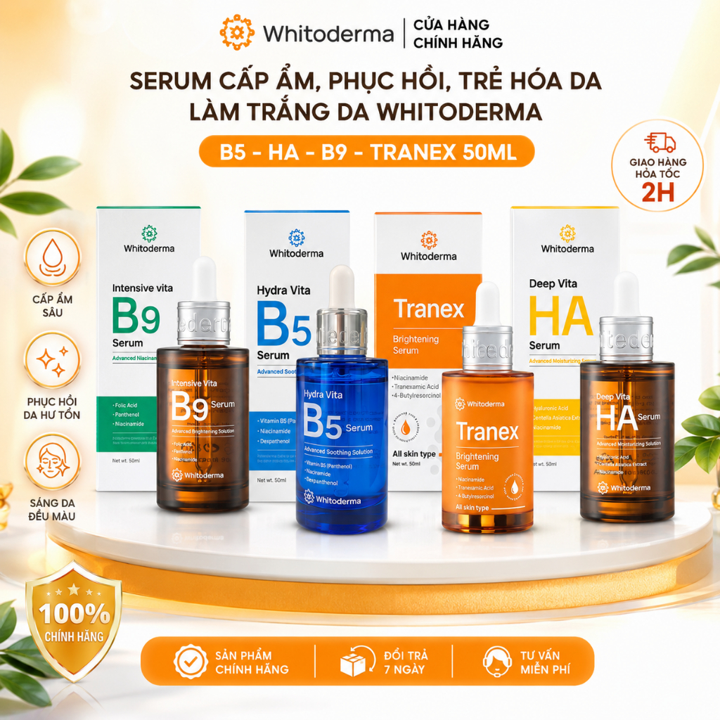SERUM CẤP ẨM, PHỤC HỒI, TRẺ HÓA DA WHITEDERMA SERUM  B5 -  HA -  B9 - Tranex ( 50ml )