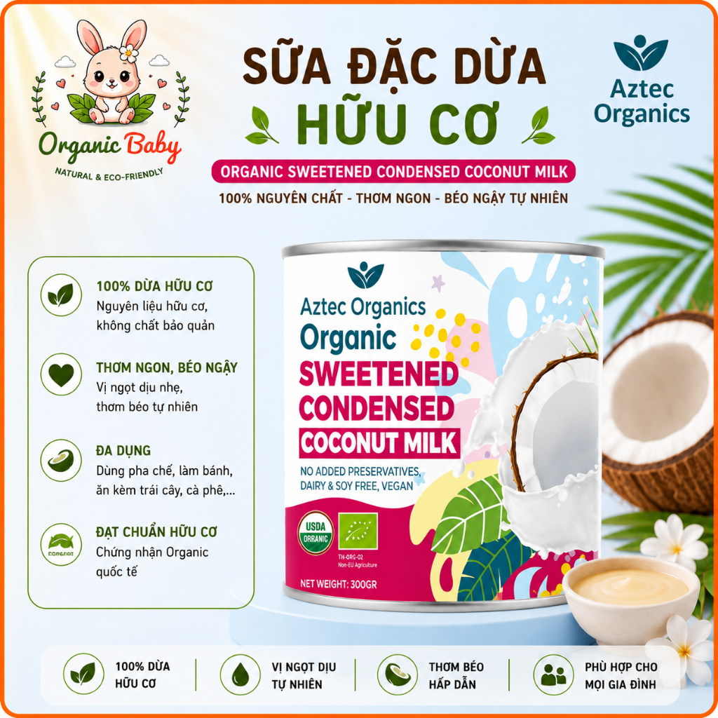 Sữa Đặc Dừa Hữu Cơ Thuần Chay Aztec Organic 320g