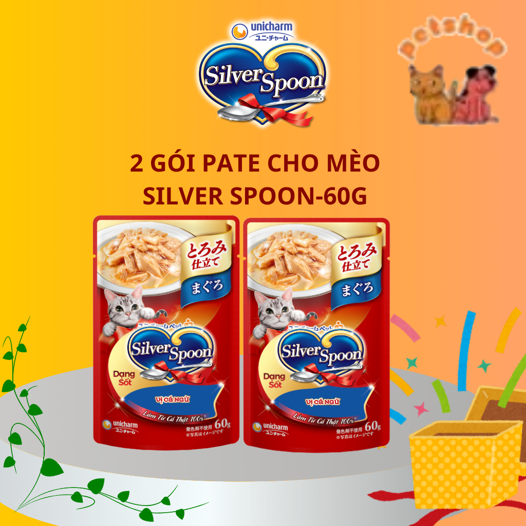 (COMBO 2 GÓI) Pate Silver Spoon Thức ăn ướt cho mèo Silver Spoon đủ vị 60g/gói