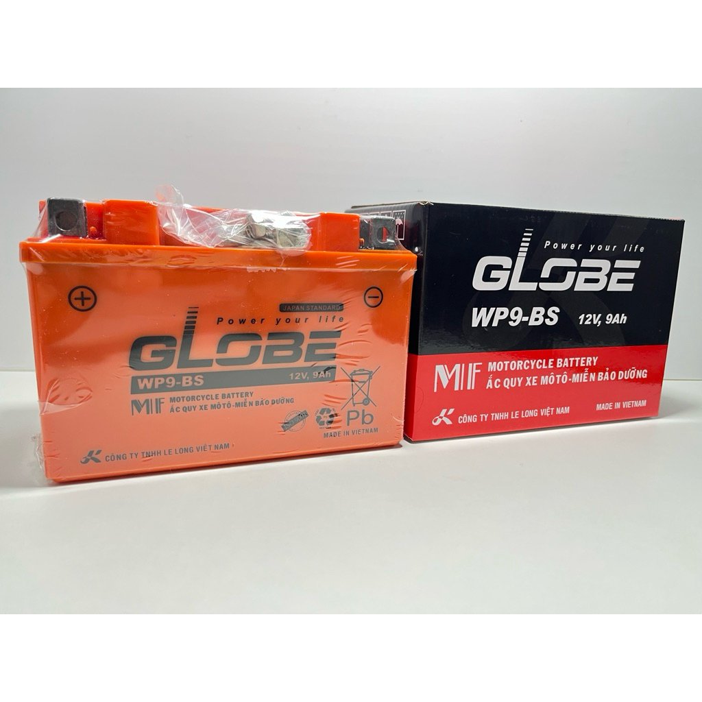Ắc quy xe máy GLOBE WP9-BS 12V-9AH bình ắc quy khô cho xe máy Spacy, atila