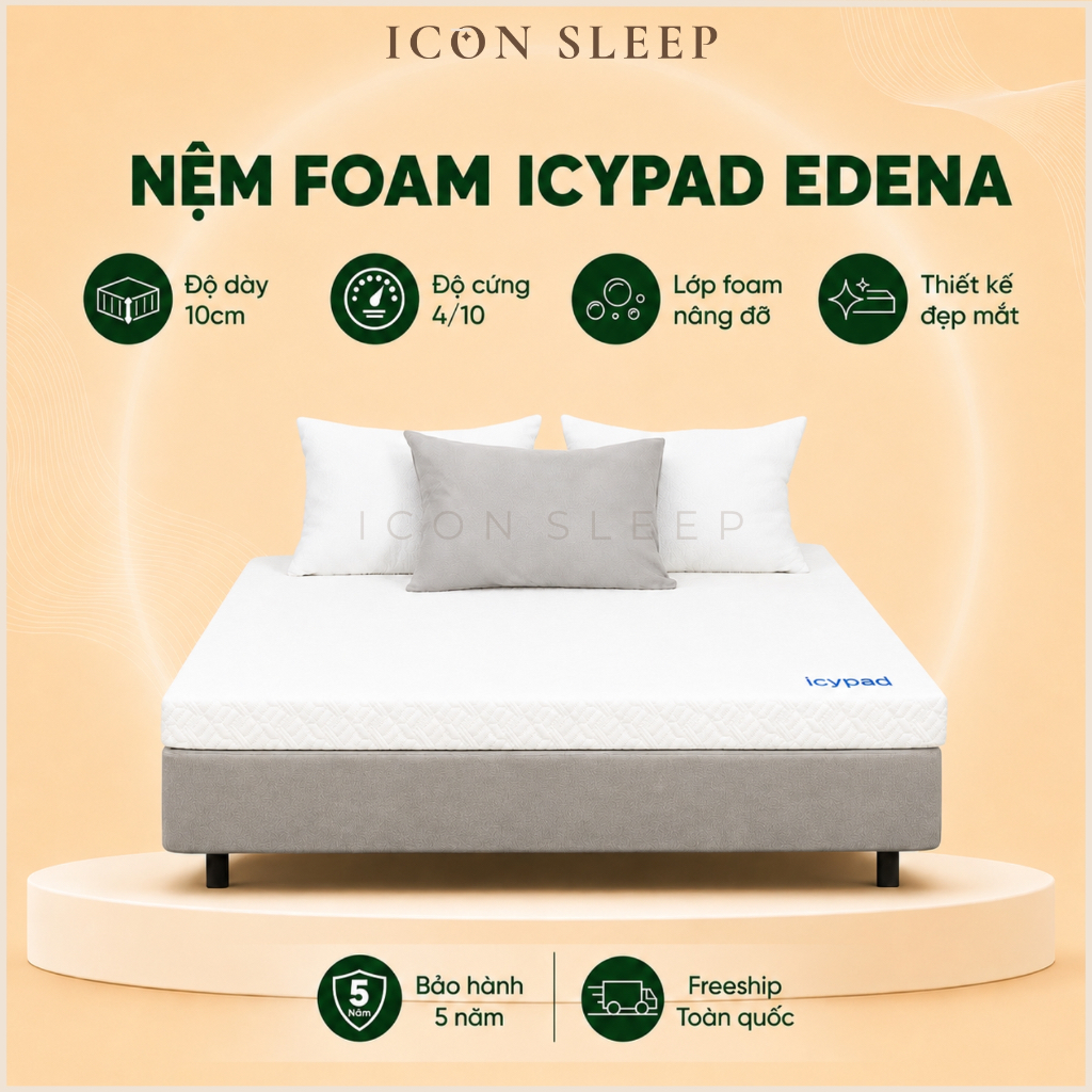 Nệm Foam ICYPAD Edena Chính Hãng - Nệm Ngủ Mát Lạnh, Nâng Đỡ Cơ Thể, Êm Ái