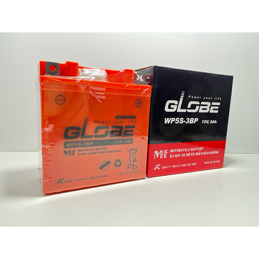 Bình ắc quy Globe WP5S-3BP 12V 6Ah dành cho xe Dream, Wave, Viva, Jupiter, Sirius