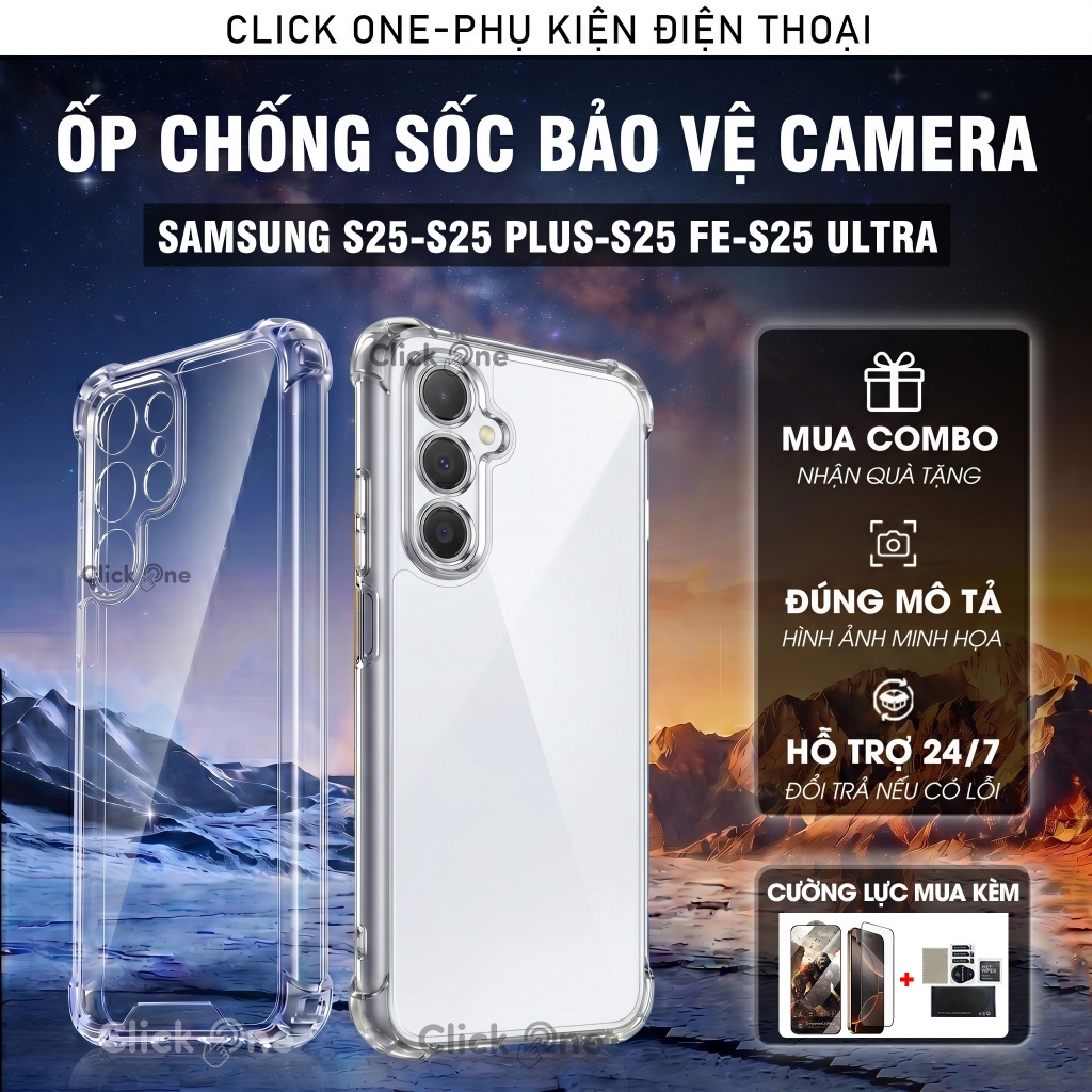 Ốp lưng Samsung S25 Ultra, S25 Plus, S25, S25 Edge dẻo trong chống sốc 4 cạnh, bảo vệ camera | Ốp lư