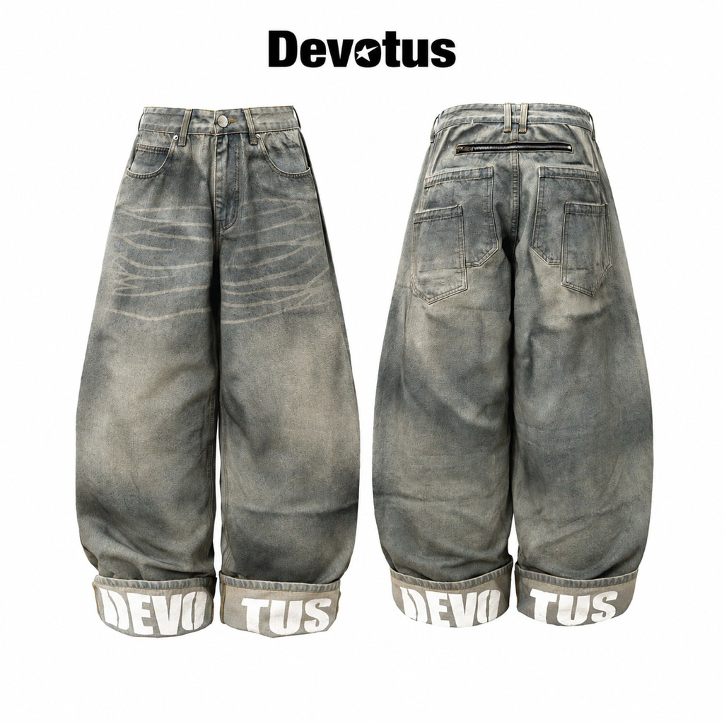 SET DENIM DEVOTUS Áo Khoác Denim Heat Jackets và Quần Baggy Ống Rộng In Lai Drop Layer Jeans