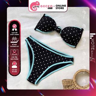 GECKO Bikini 2 Mảnh Áo Cúp Nơ  Chấm Bi Viền Màu Cute 2M20-B (Ảnh Thật)