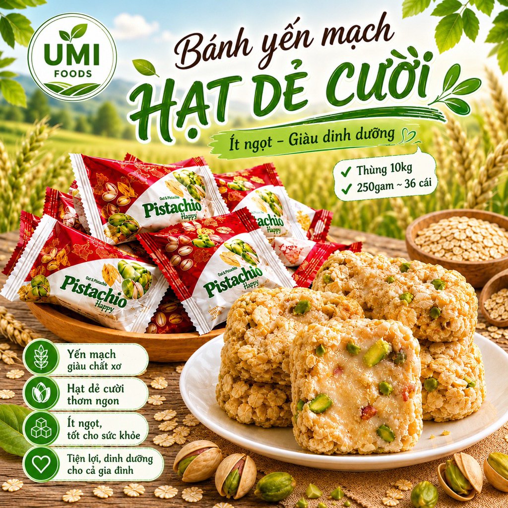 [COMBO 1KG] Bánh yến mạch kem sữa hạt dẻ cười ít ngọt PISTACHIO - Ăn vặt healthy ngon bổ rẻ