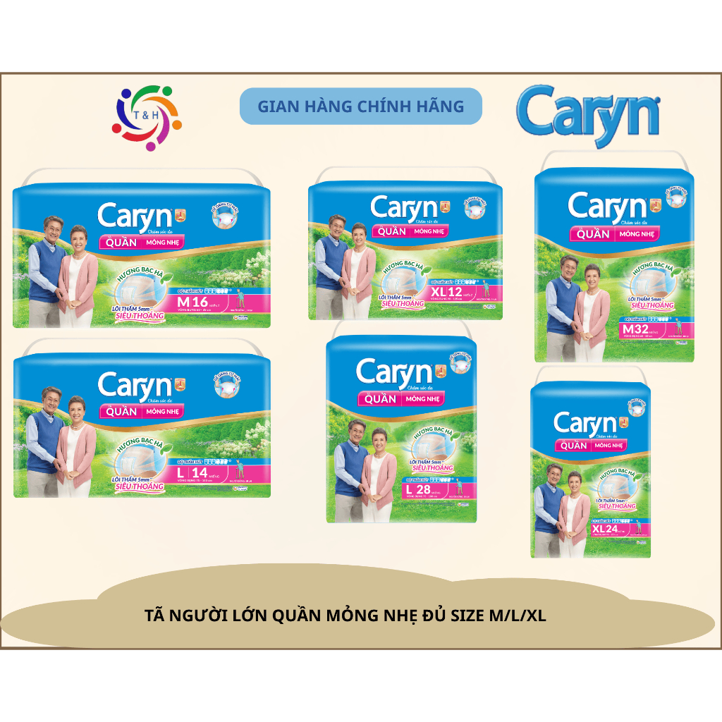 Tã/bỉm người lớn, Tã quần mỏng nhẹ Caryn đủ size M/L/XL