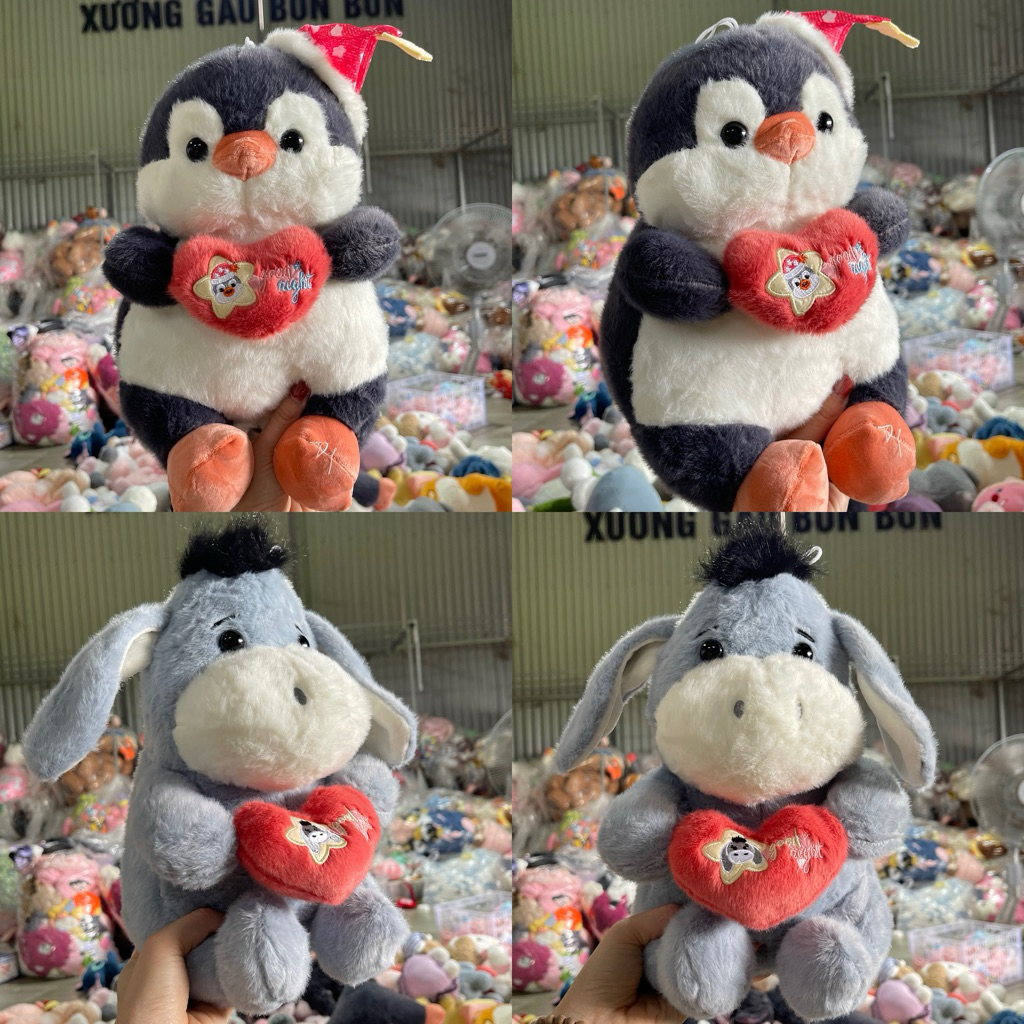 Gấu Bông Lừa Eeyore / Chim Cánh Cụt Ôm Trái Tim Đỏ Lông Xù Siêu Mềm Mịn Làm Quà Tặng Ý Nghĩa
