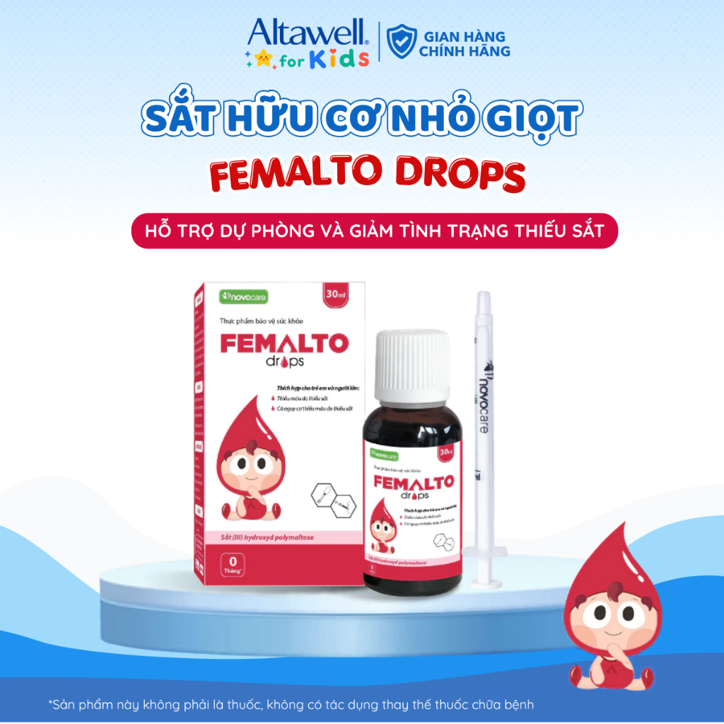 Sắt hữu cơ nhỏ giọt cho bé Femalto Drops Novocare - Hỗ trợ bổ sung và dự phòng tình trạng thiếu sắt