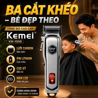 Tông Đơ Kemei 1998 Màu Bạc Nguyên Khối, Tăng Đơ Cắt Lông Thú - Máy Cắt Tóc Cho Gia Đình - BH 18 Tháng