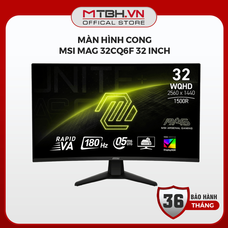 Màn Hình Cong MSI MAG 32CQ6F 32 Inch 2K - Tấm Nền Rapid VA, 180Hz, 0.5ms Gaming Trải Nghiệm Đỉnh Cao