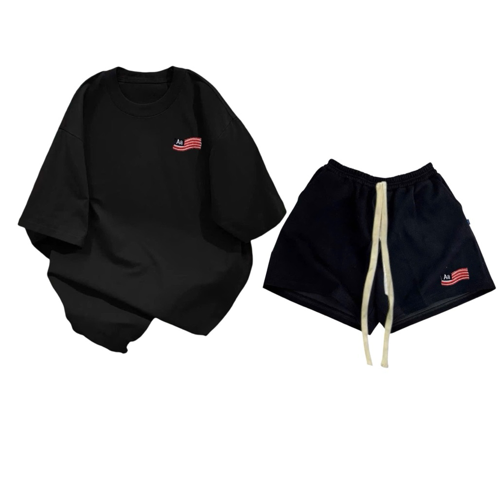 Set áo thun cùng bộ áo in lá cờ aa + quần đùi aa nhiều màu chất cotton mịn mát