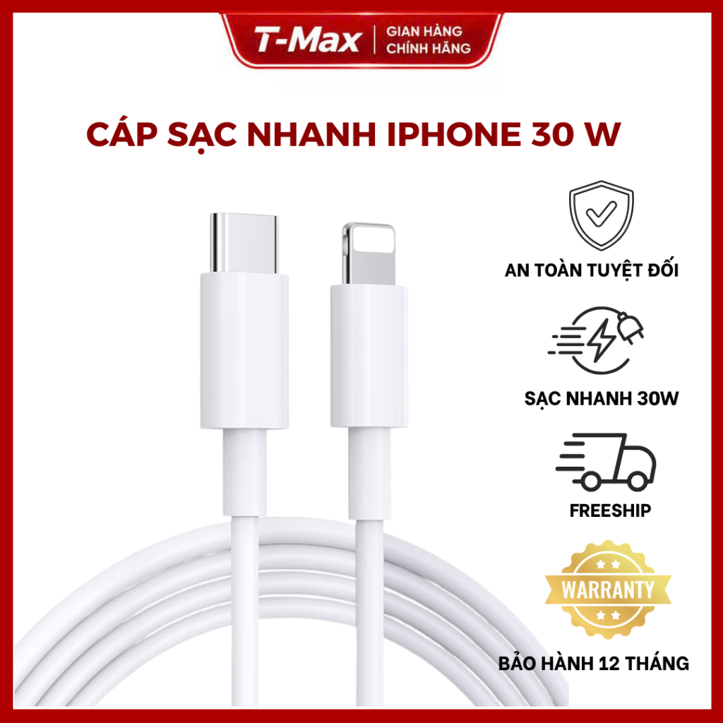 Dây cáp sạc nhanh 30w cho iphone 17/16/15/14/13/12/11/7/8 Plus/Pro/Promax
