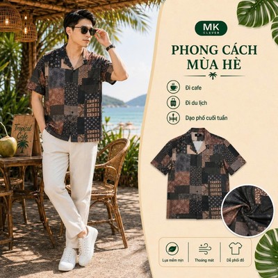 Áo Sơ Mi Cuban nam Detro MKCLEVER chất lụa mềm mịn, thoáng mát, thấm hút, chống nhăn, form rộng mặc hằng ngày
