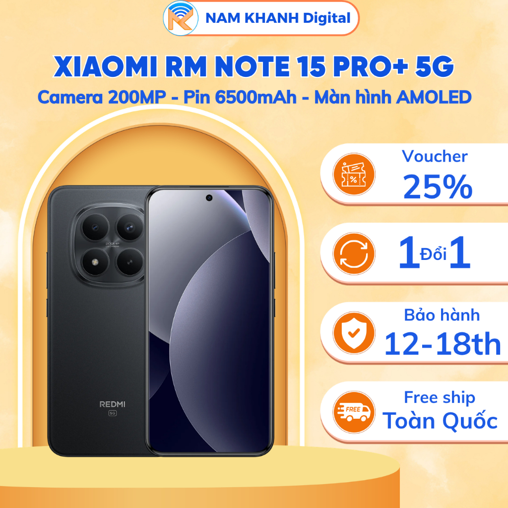 Điện thoại Redmi Note 15 Pro Plus 5G | 12/256GB | Màn hình AMOLED | Camera 200MP | Pin 6500mAh | Nam