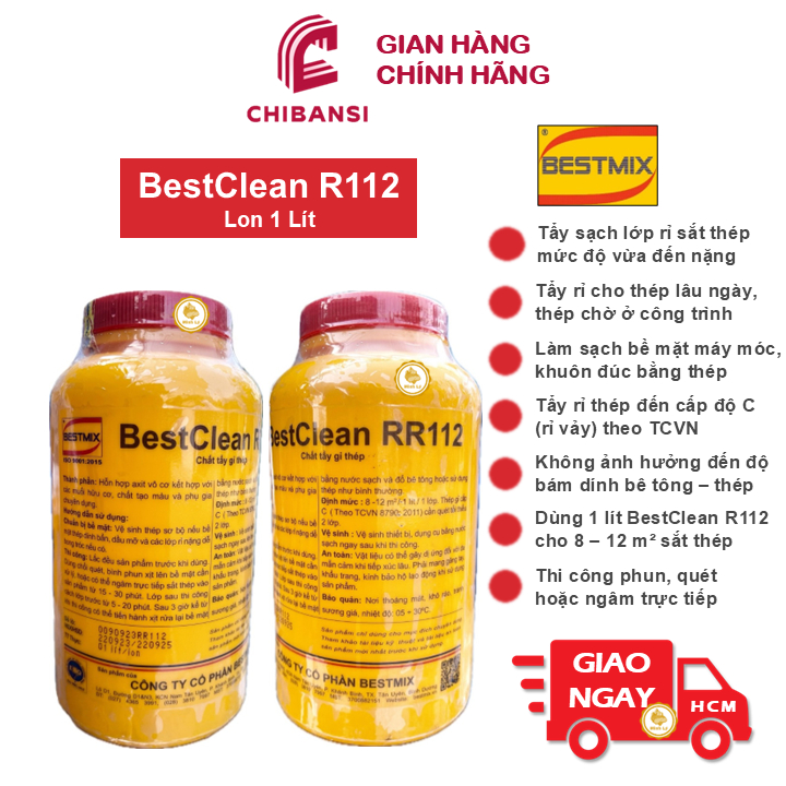 [Hỏa Tốc] Can 1 Lít Chất Tẩy Gỉ BestClean R112 Chất Tẩy Rỉ Hóa Chất Biến Đổi Gỉ Sắt Thép Bestmix Tươ