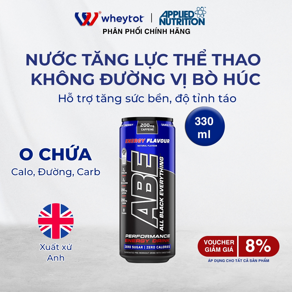Nước tăng lực không đường chính hãng nhập khẩu Anh Quốc vị energy , lon ABE pre workout Applied Nutr
