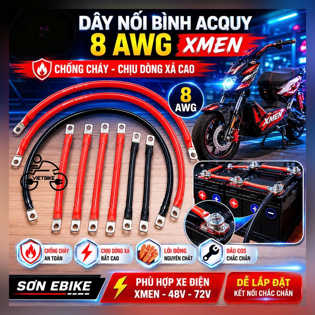 Dây Nối Bình Ắc Quy Xe Điện Chịu Tải Cao Dây Silicon Chống Cháy 8AWG 10AWG