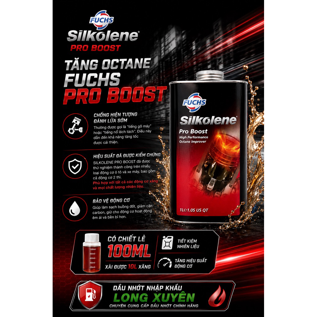 Phụ gia  tăng octane nhiên liệu FUCHS Silkolene Pro Boost