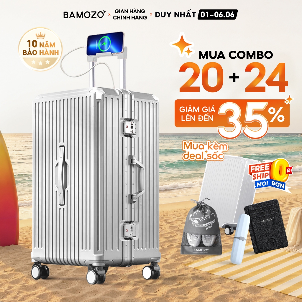 Vali Khung Nhôm Ultrapack Bamozo, Vali Khóa Sập Size 22/24/28 Cao Cấp Tăng Sức Chứa Hành Lý - Bảo Hà
