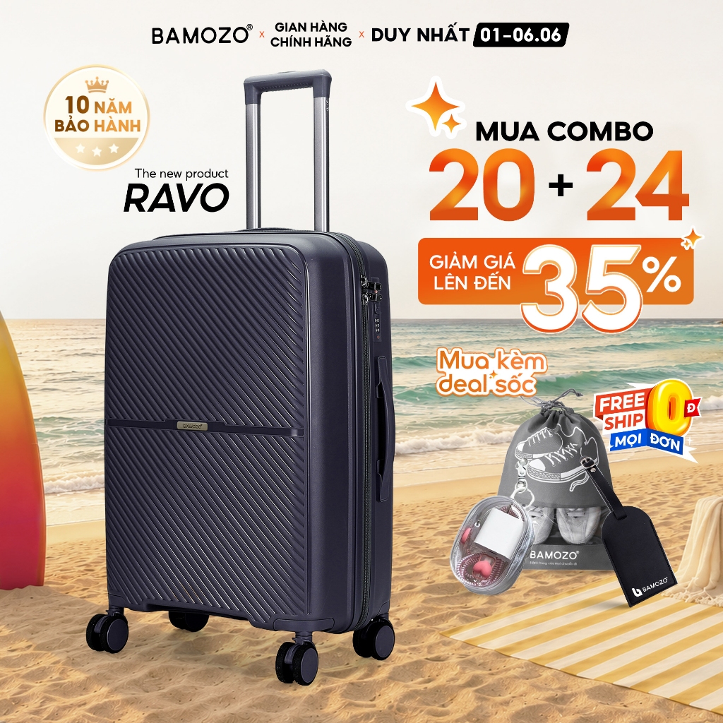 Vali du lịch Chống vỡ Nancy size 20/24/28 Bamozo nhựa PP cao cấp, khóa kéo chống rạch hai lớp_Nancy