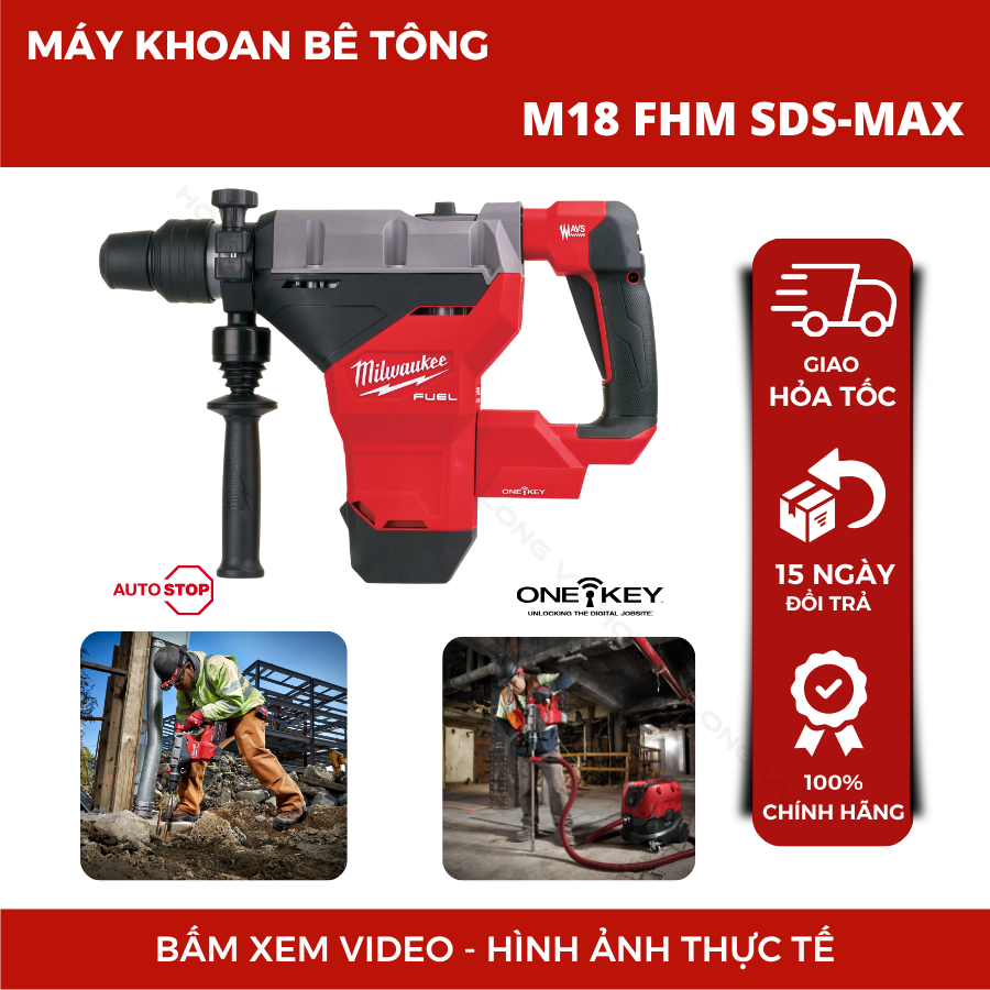 Máy Khoan Đục Bê Tông Milwaukee M18 FHM SDS-Max Dòng FUEL, Công Suất Mạnh